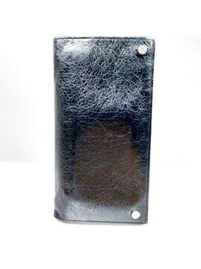 $995 Authentic BALENCIAGA Paris Made in ITALY Black Leather Bifold Long Wallet